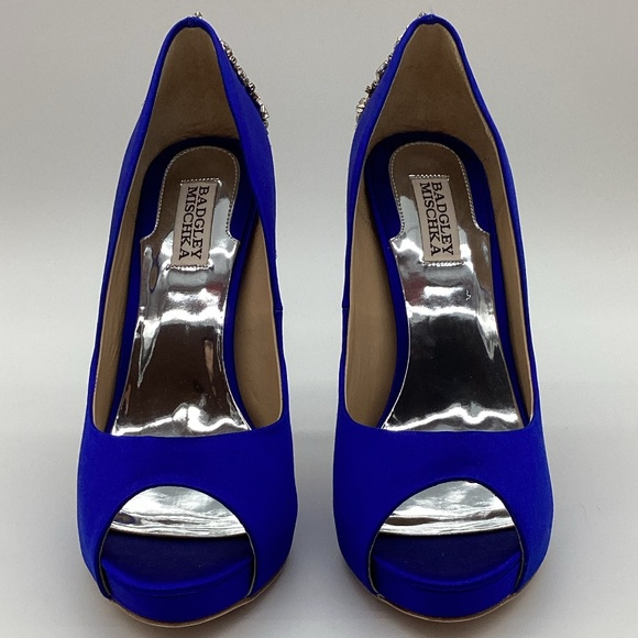2140. Badgley Mischka Kiara Heels Cobalt Blue Rhinestone Platform NWT Size 9.5 - Picture 1 of 10